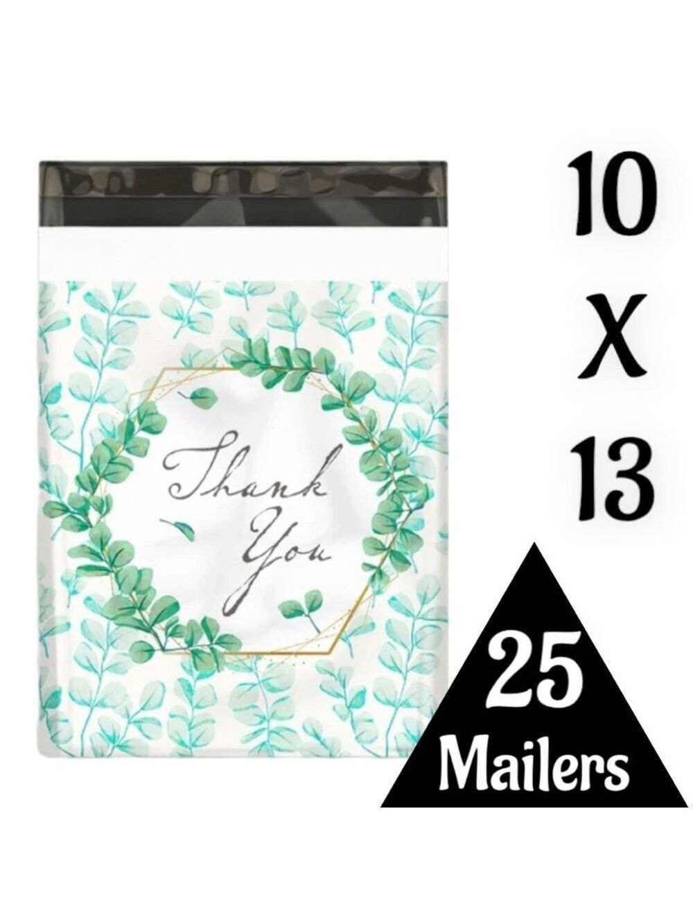 25 10X13 Poly Mailers Green Laurel Thank You Flat Shipping Envelopes - Picture 9 of 12